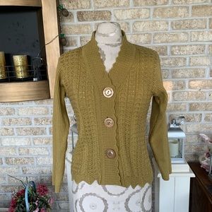 Mohini wool blend yellow scalloped cardigan sweater size S